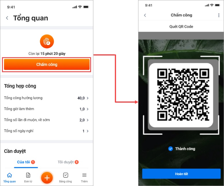 Giao diện chấm công QR Code
